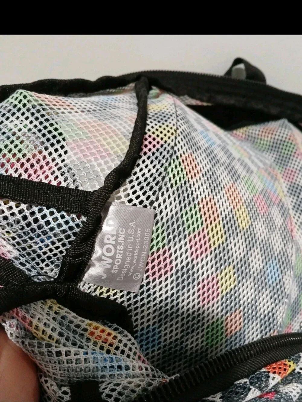 J WORLD Multi-Color Mesh Backpack Checker Geometric Print Bookbag Gym School